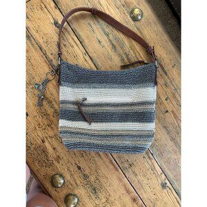 The Sak Shoulder Bag Multicolor Crochet Stripe Pattern Accents Strap Pockets
